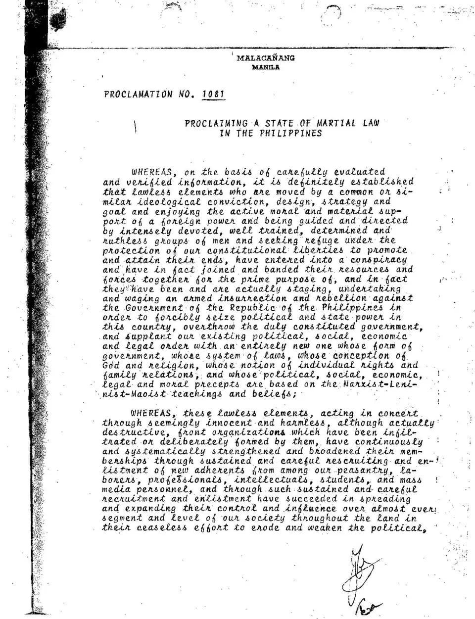 First page of Proclamation No. 1081